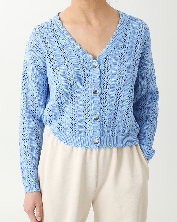 Damen Strickcardigan mit femininer Rüsche und Knopfdetails Drune