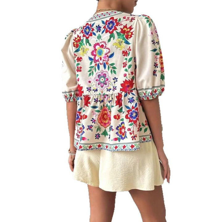 Damen Blusenshirt mit buntem Blumenmuster und lockerer Passform Drune