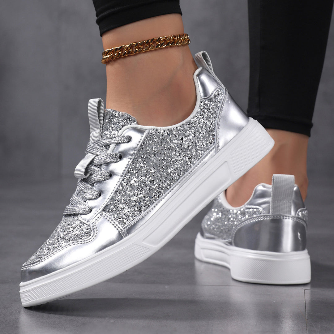 Damen nan Glitzer-Freizeitsneaker mit Metallic-Details, gepolstertem Einstieg und rutschfester Gummisohle Drune