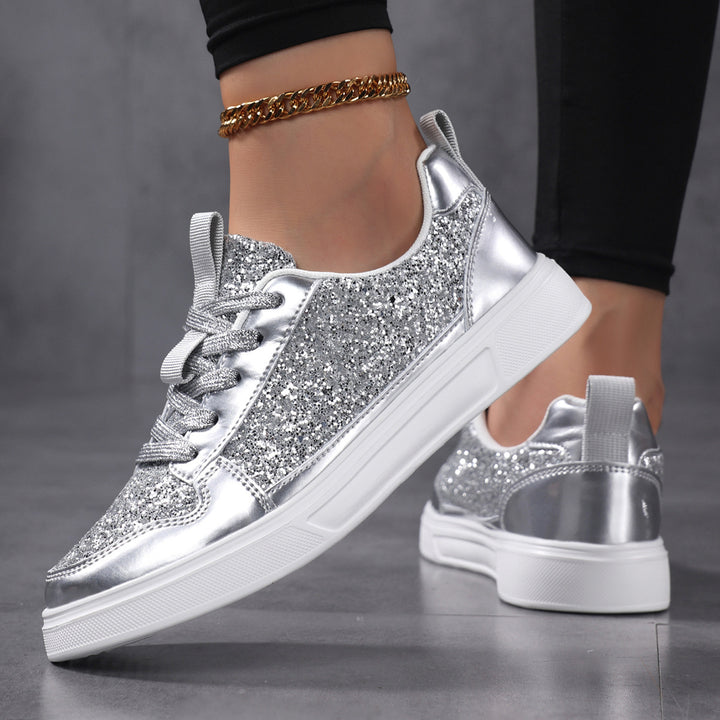 Damen nan Glitzer-Freizeitsneaker mit Metallic-Details, gepolstertem Einstieg und rutschfester Gummisohle Drune