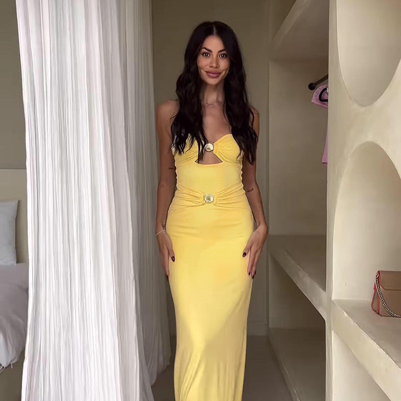 Damen Maxikleid mit verführerischem Cut-Out und dekorativem Schmuckdetail Drune