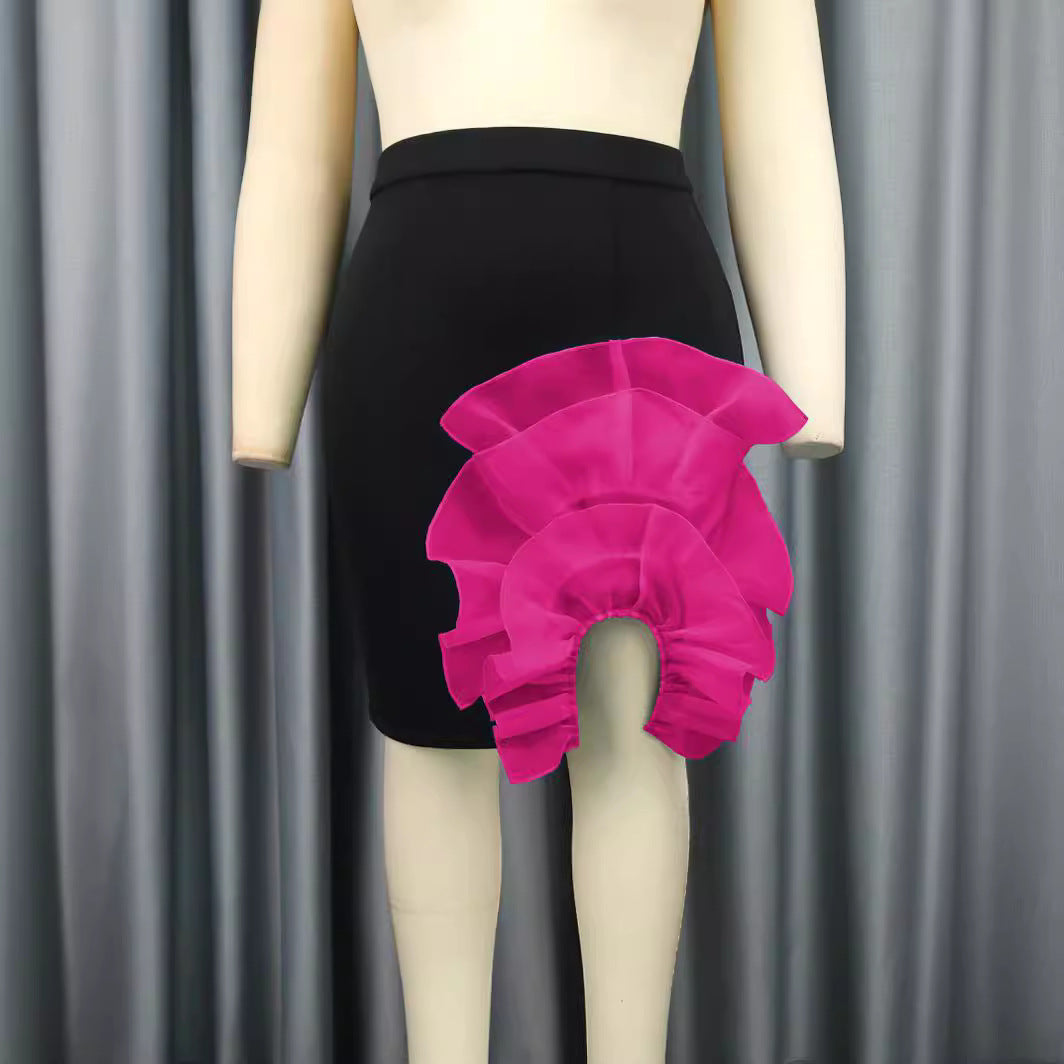 Damen Eleganter Rock mit voluminösem, transparenten Rüschensaum Drune