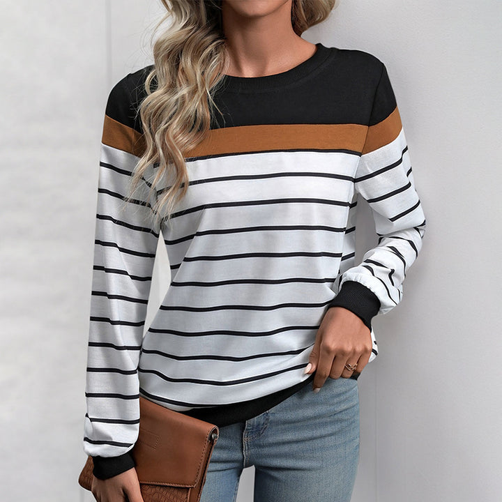 Damen Lässiger Streifenpullover mit Farbblockdesign Drune