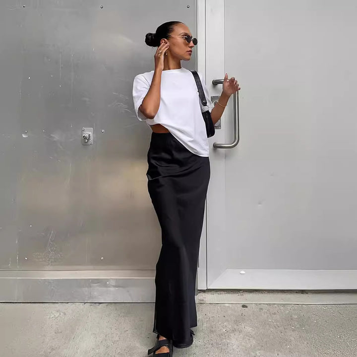 Damen Langes Satin-Rock mit hohem Schlitz Drune