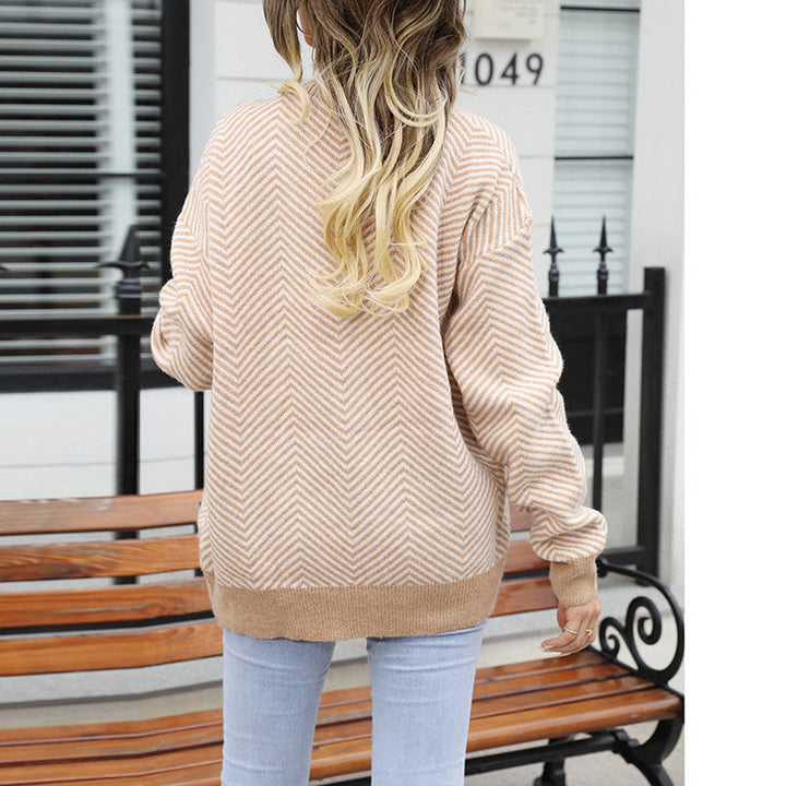 Drune | Gestreifte Klassische Strickjacke Für Damen