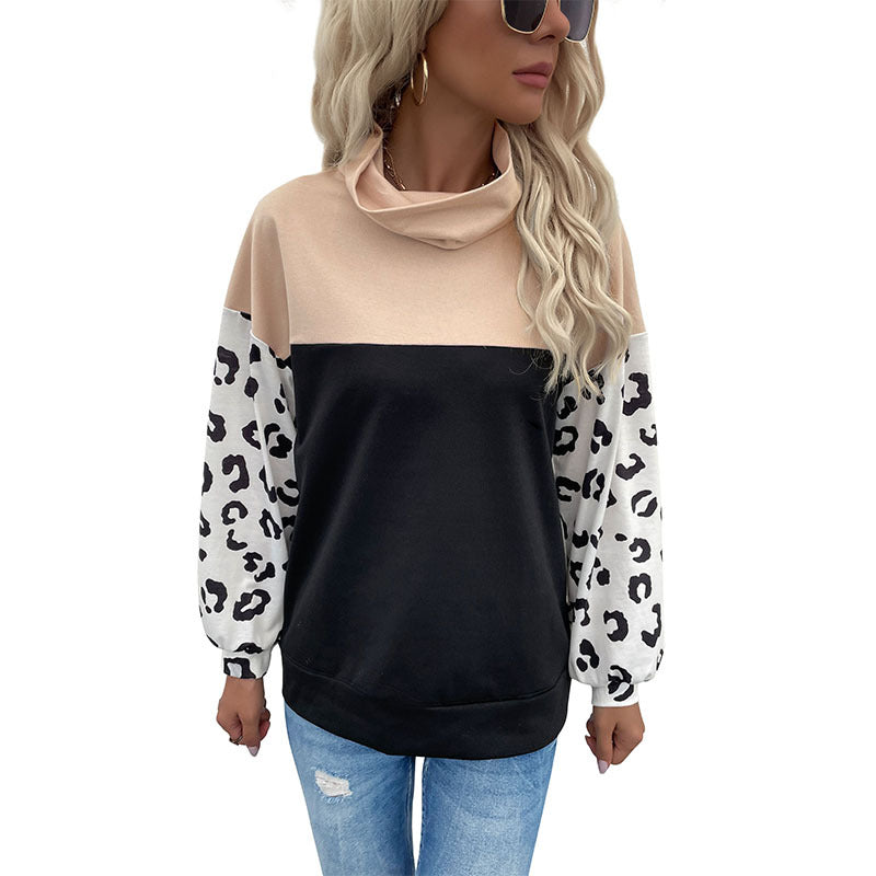 Damen modischer Sweatpullover mit animalischem Print und hohem Kragen Drune