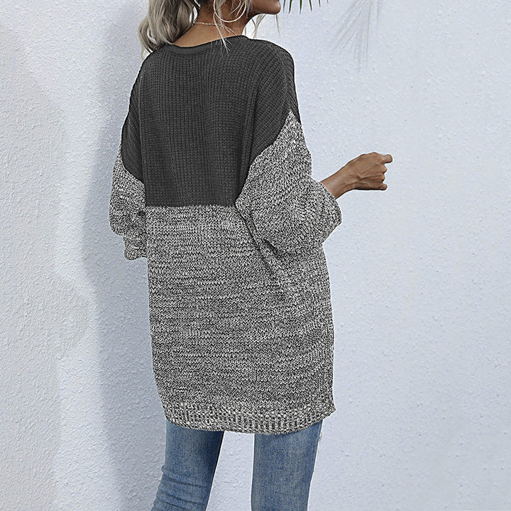 Damen lässiger Strickpullover mit modischem Farbkontrast und Oversized-Schnitt Drune