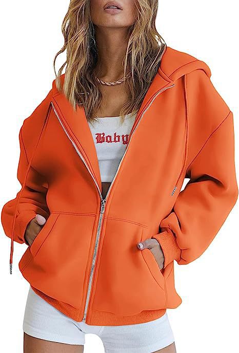 Damen nan übergroße Kapuzenjacke mit durchgehendem Reißverschluss und Kängurutaschen Drune