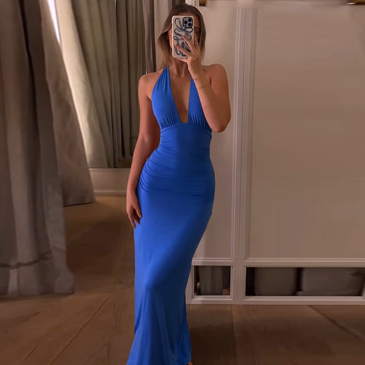 Damen Halter-Maxikleid mit eleganter Drapierung Drune