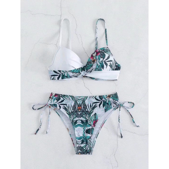 Damen Triangel-Bikini mit floralem Muster und stilvollen Bindebändern Drune