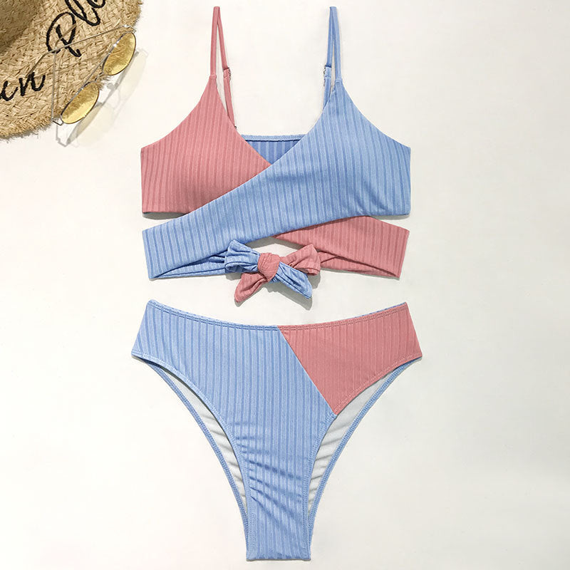 Damen Rippmuster Bikini-Set mit verstellbaren Trägern Drune