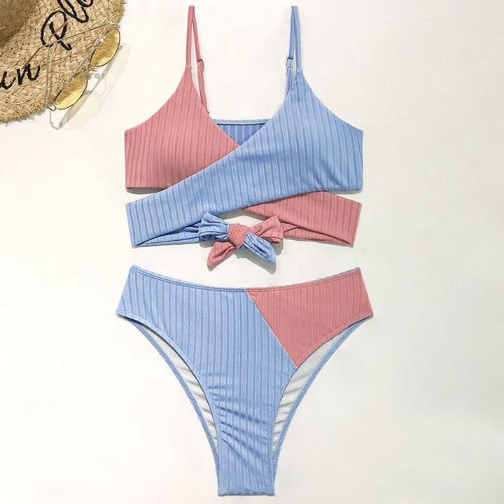 Damen Rippmuster Bikini-Set mit verstellbaren Trägern Drune