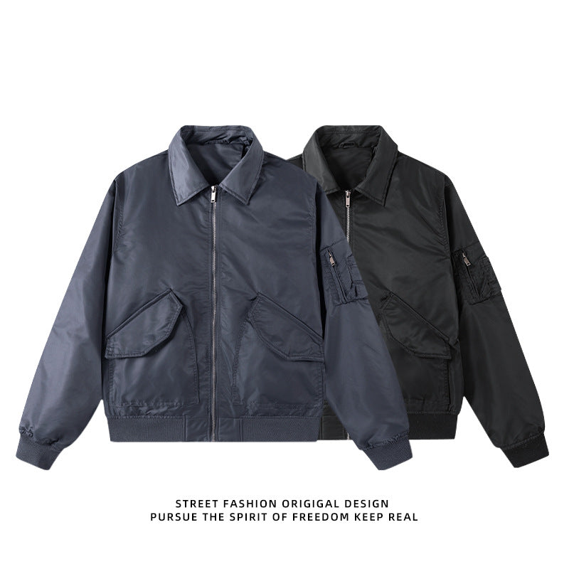 Herren  Boxy Kragen Zip-Front Bomberjacke mit übergroßen schrägen Klappentaschen und Utility-Tasche am Ärmel Drune