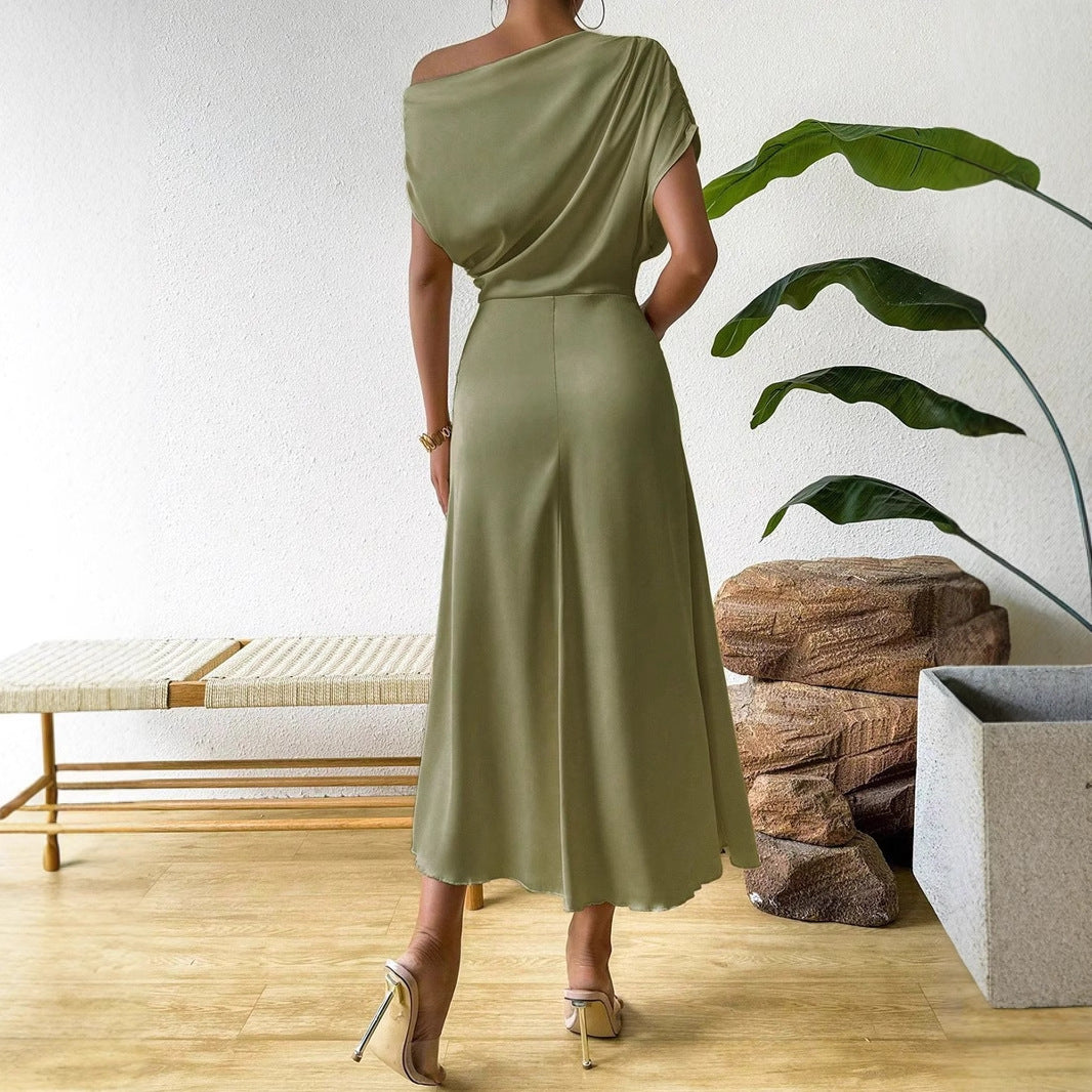Damen Elegantes Wickelkleid mit asymmetrischem Oberteil und fließendem Schnitt Drune