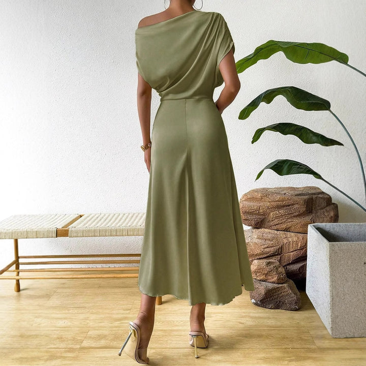 Damen Elegantes Wickelkleid mit asymmetrischem Oberteil und fließendem Schnitt Drune
