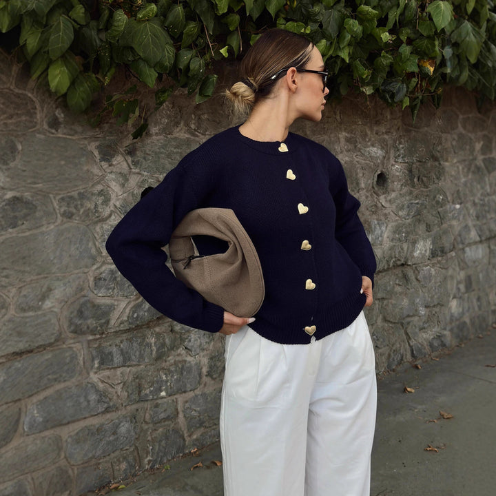Damen Strickjacke mit herzförmigen Knöpfen und lässigem Schnitt Drune