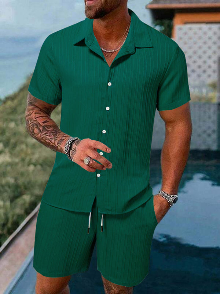 Herren Nadelstreifen Kurzarm Hemd Set Drune