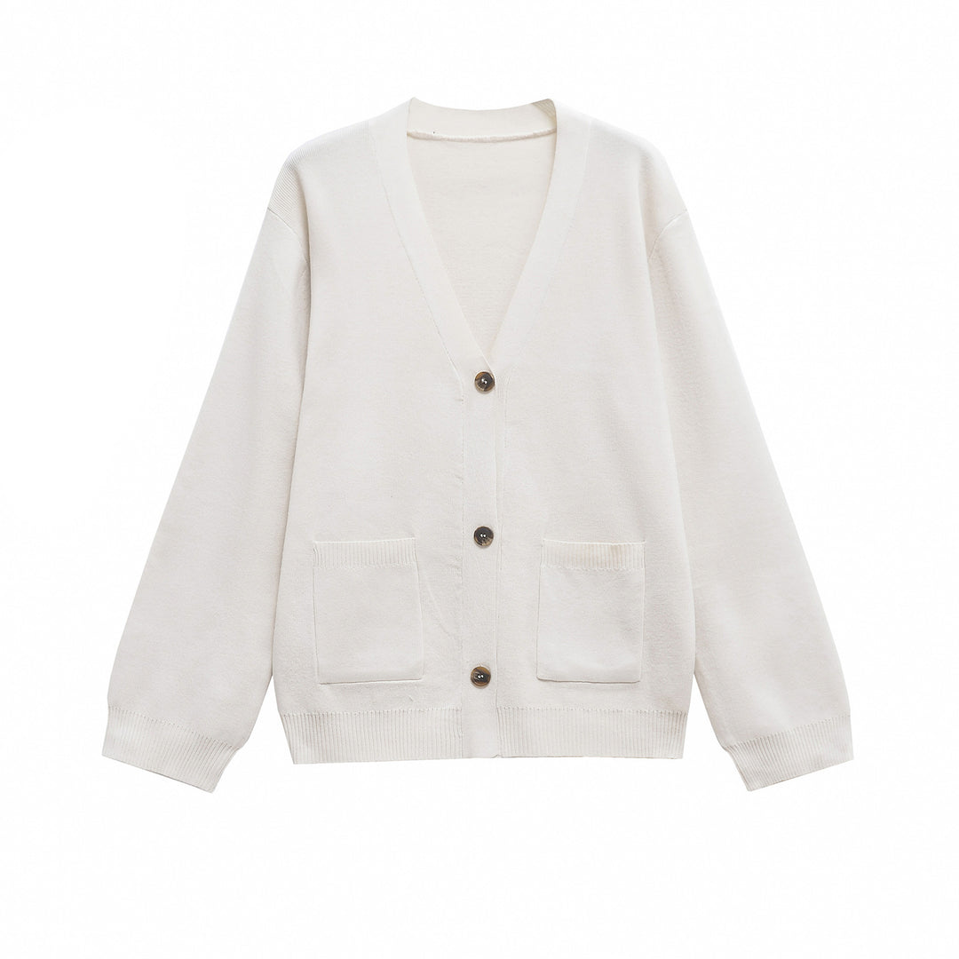 Damen Strickjacke mit tiefem V-Ausschnitt und praktischen Taschen Drune