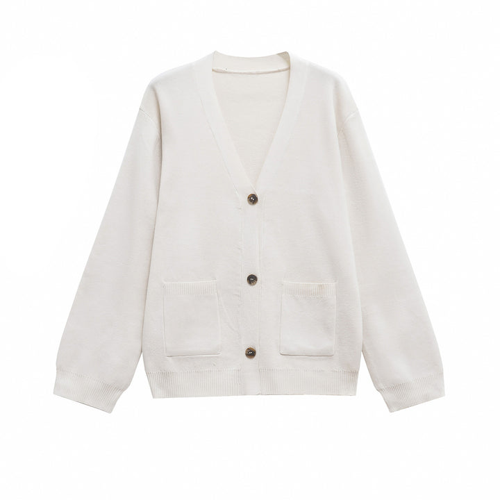 Damen Strickjacke mit tiefem V-Ausschnitt und praktischen Taschen Drune