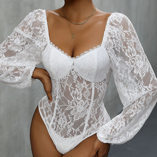 Damen Spitzenbody mit romantischem Design und elegantem V-Ausschnitt Drune