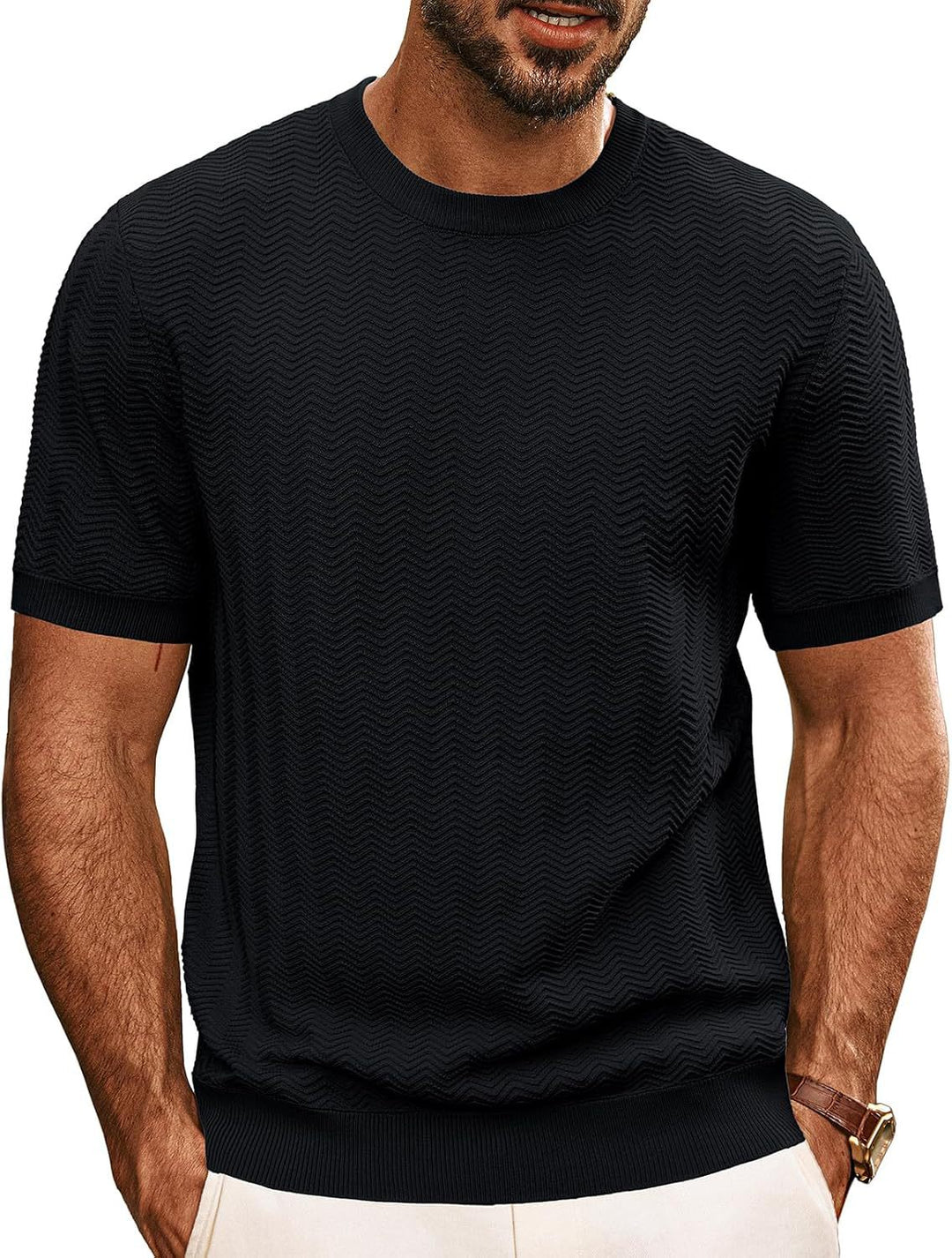 Herren strukturiertes Rundhals T-Shirt Drune