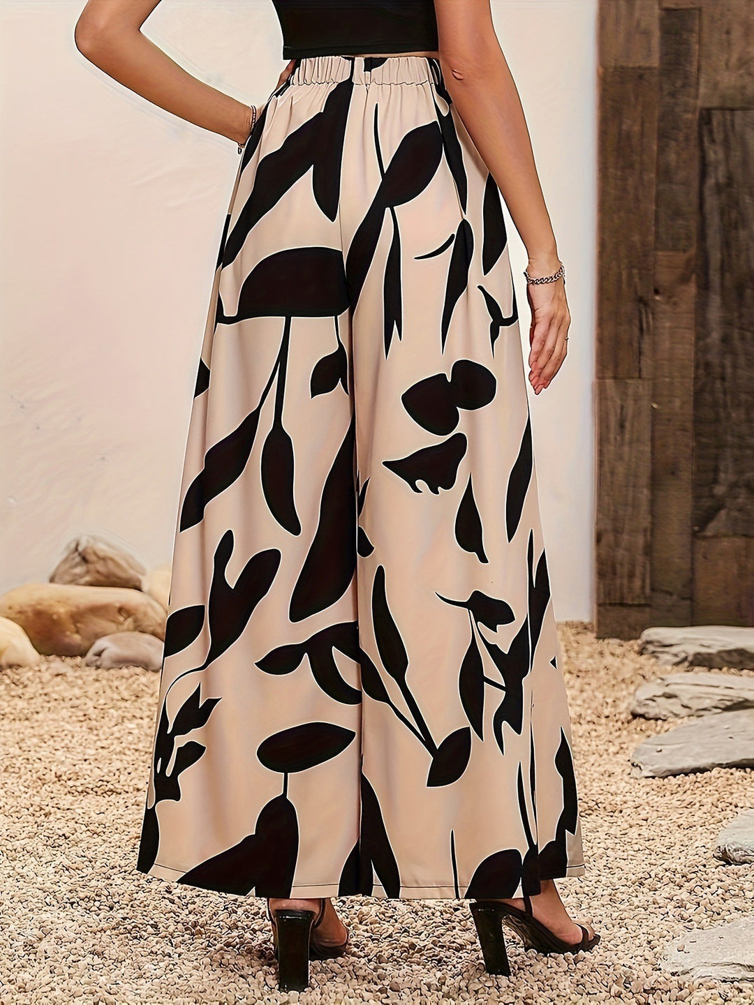 Damen Palazzo-Hose mit floralem Muster und weitem Schnitt Drune