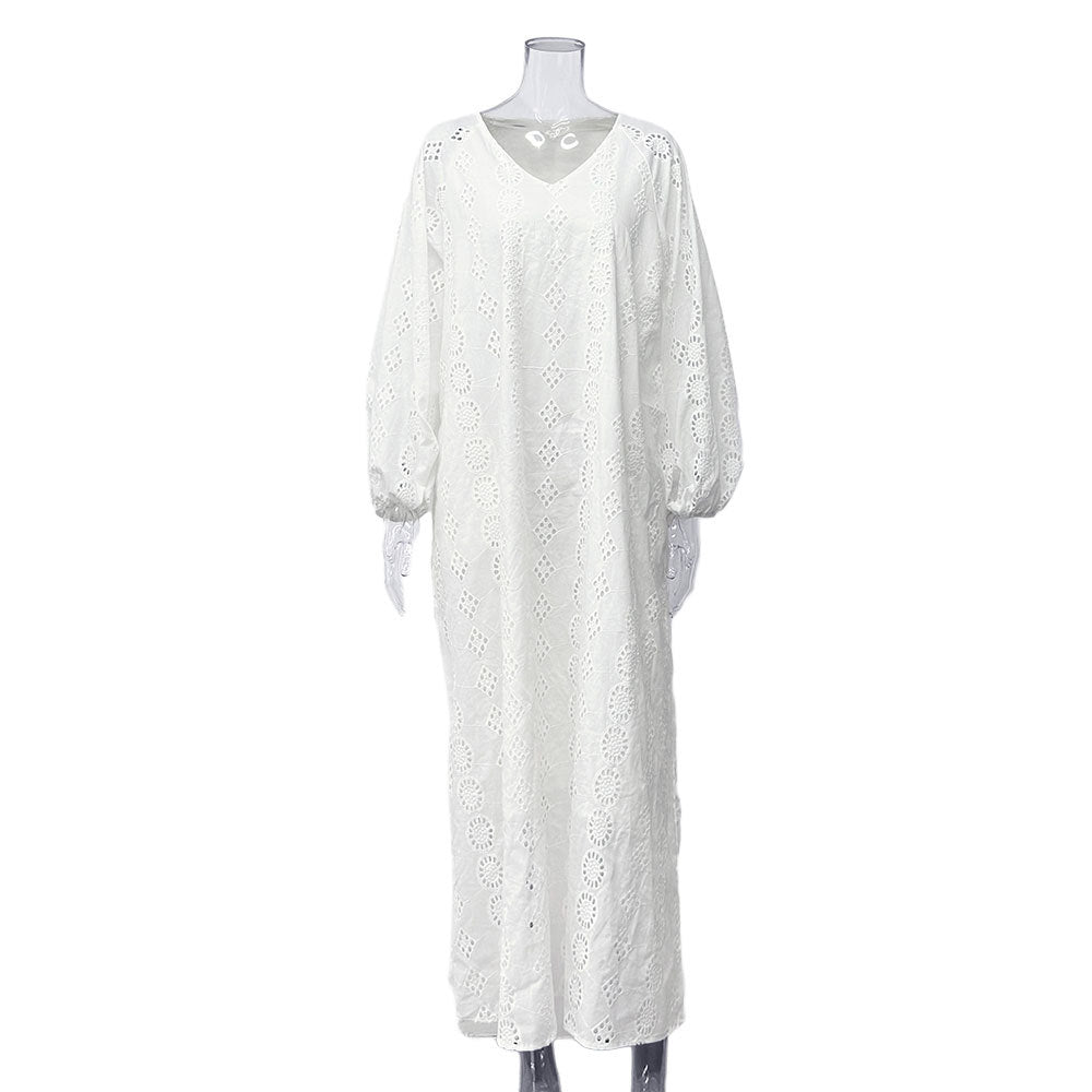Damen Elegantes Luftiges Strandkleid mit Stickereidetails Drune
