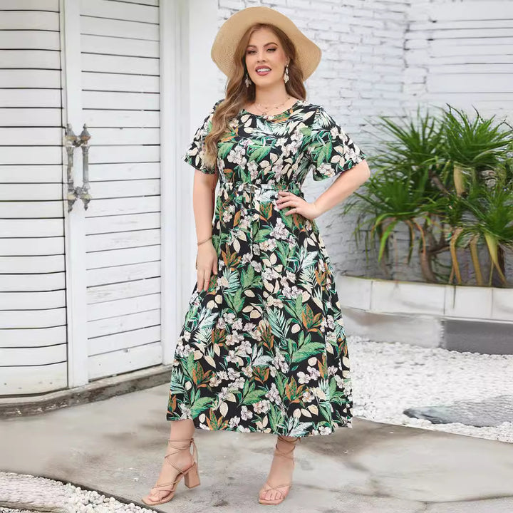 Damen Maxikleid mit aufwendig gestaltetem Band und zeitloser Musterung Drune