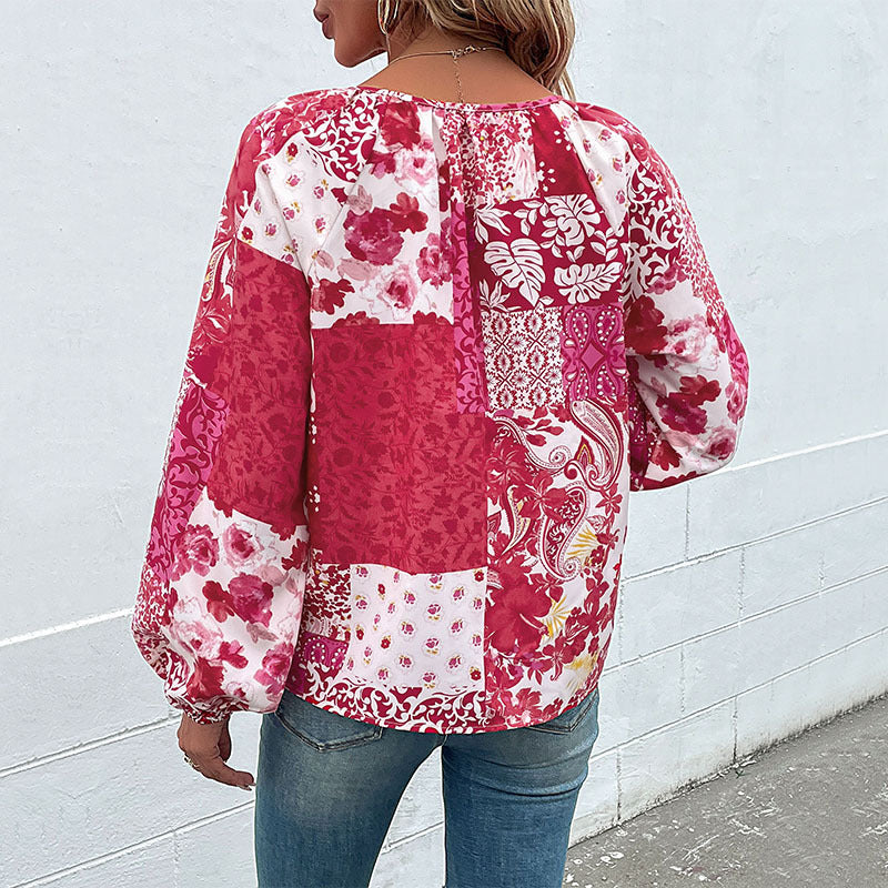 Damen modisches Blusenshirt mit floralem Muster und lässigem Design Drune