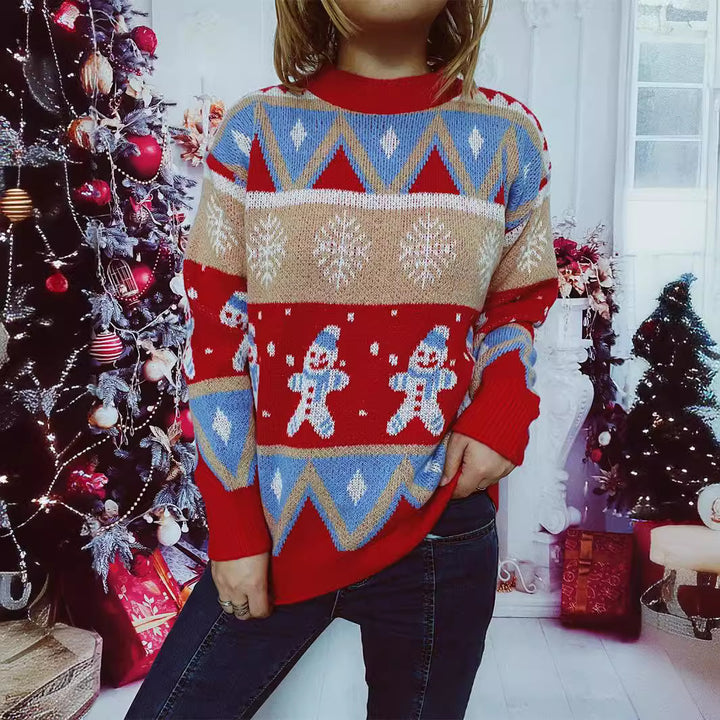 Damen Festlicher Strickpullover mit fröhlichem Weihnachtsmotiv und lässigem Schnitt Drune