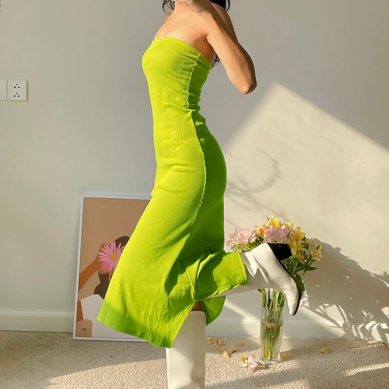 Damen Maxikleid mit schulterfreiem Design und figurschmeichelnder Passform Drune