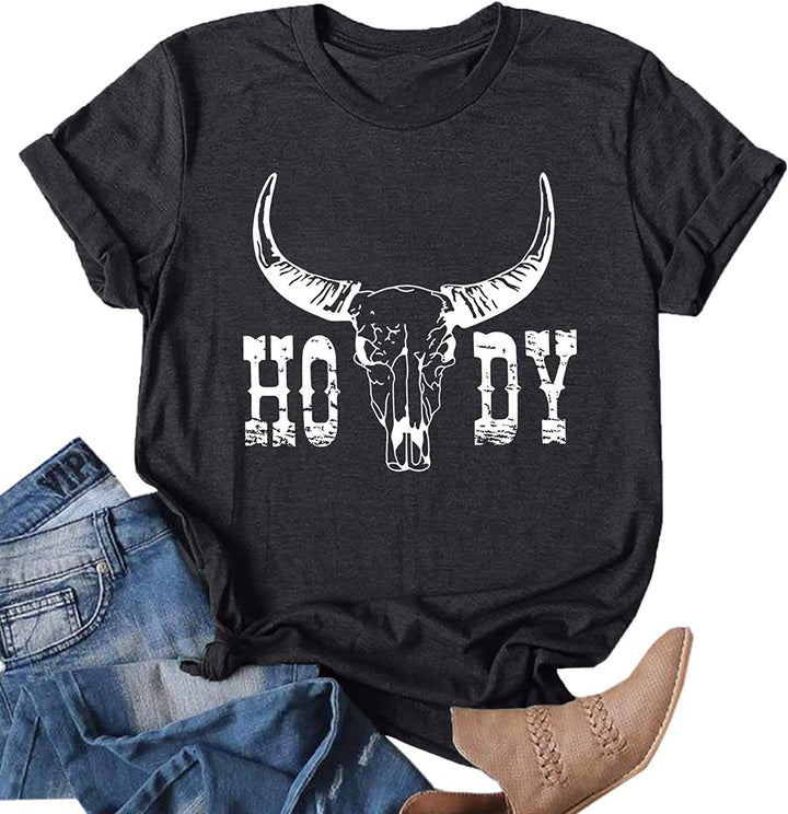 Damen Vintage-inspiriertes Grafik-T-Shirt mit Western-Schädel-Design Drune