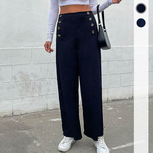Damen Weite Hose mit dekorativen Knöpfen Drune