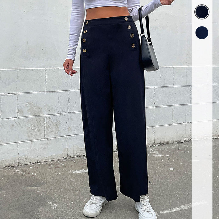 Damen weite Palazzo-Hose mit dekorativen Knöpfen Drune