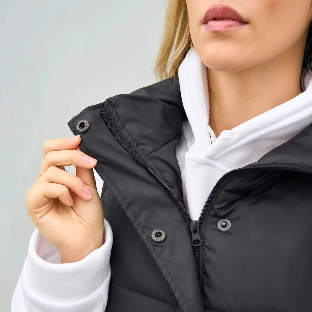 Damen elegante Steppweste mit hohem Kragen und praktischen Taschen Drune