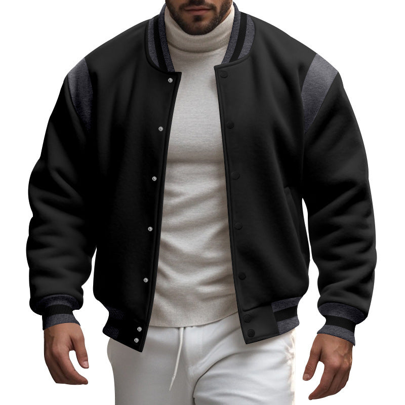 Herren nan College-Baseballjacke mit Druckknopfleiste, geripptem Kragen und kontrastierten Schulterpassen Drune