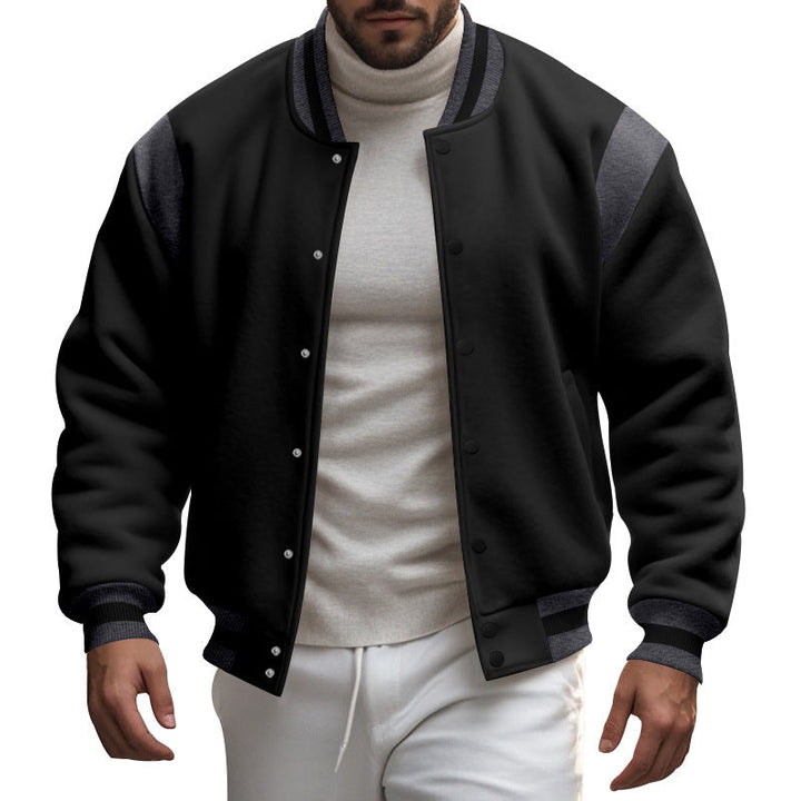 Herren nan College-Baseballjacke mit Druckknopfleiste, geripptem Kragen und kontrastierten Schulterpassen Drune