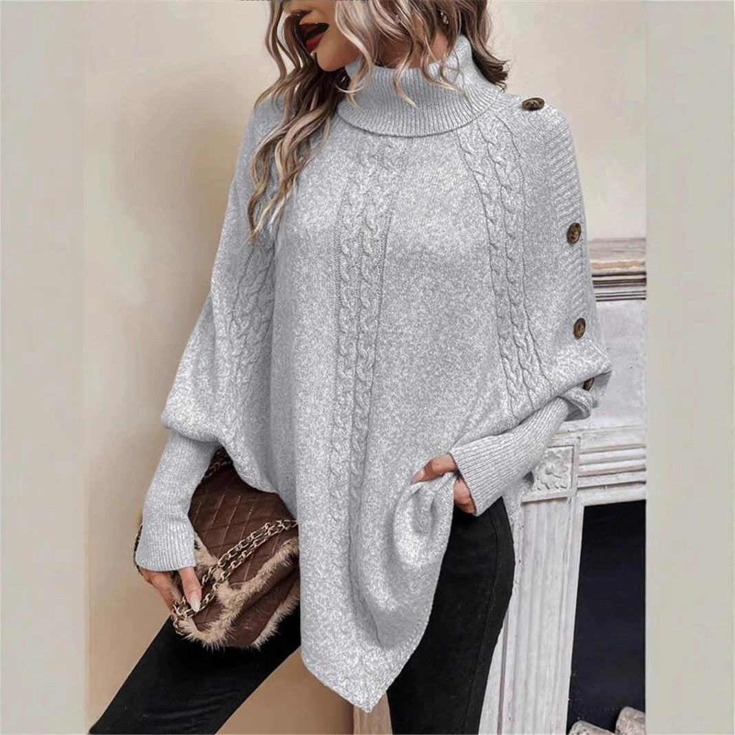 Damen kuscheliger Strickpullover mit Rollkragen und Knopfdetails Drune
