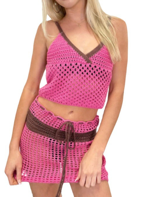 Damen gehäkeltes Top und Rock-Set mit modernem Design Drune