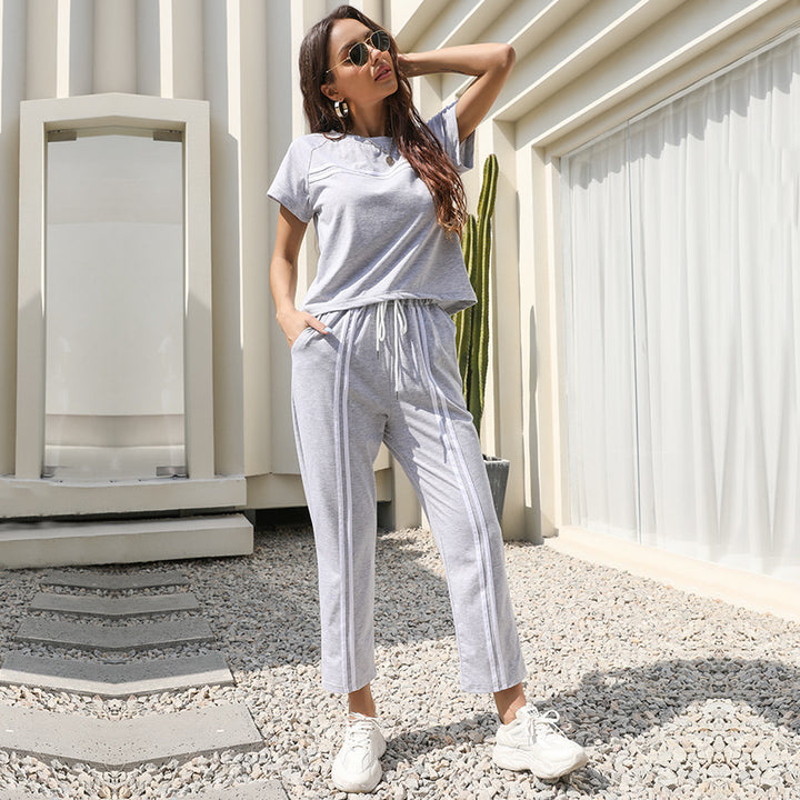 Damen Sportliches Set mit gestreiftem Oberteil und bequemen Hose Drune