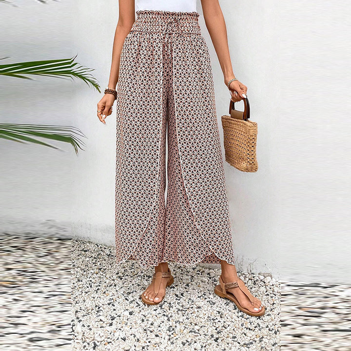 Damen weite Sommerhose mit floralem Muster und elastischem Bund Drune