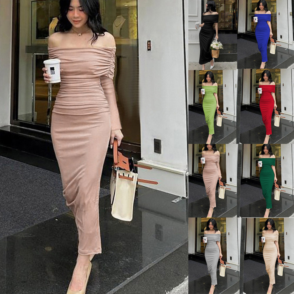 Damen Elegantes schulterfreies Cocktailkleid mit Raffungen Drune