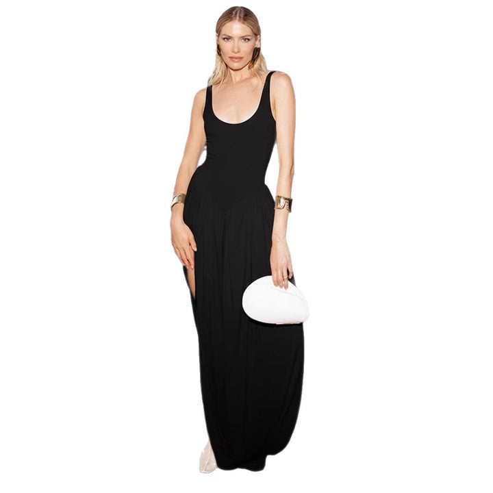 Damen Fließendes Maxikleid mit tiefem Ausschnitt und seitlichem Schlitz Drune