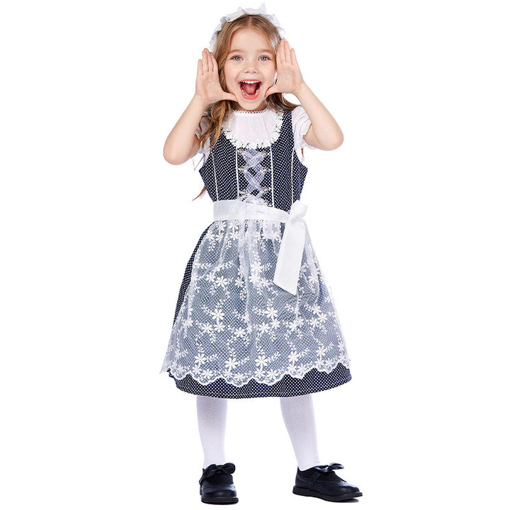 Damen nan traditionelles Dirndlkleid mit Spitzenbluse und bestickter Tüllschürze Drune