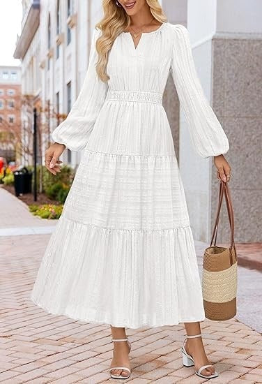 Damen Maxikleid mit voluminösen Ärmeln und schwingendem Saum Drune