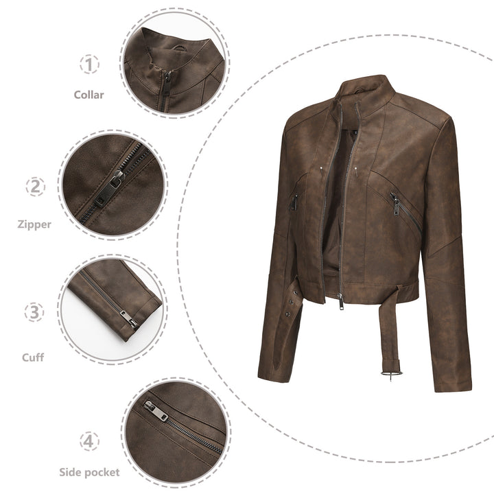 Damen moderne cropped Lederjacke mit stylischem Detail Drune