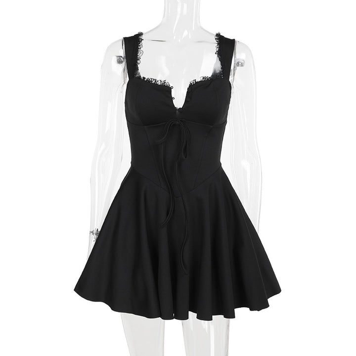 Damen verspieltes Minikleid mit tiefem Ausschnitt und Rüschendetails Drune