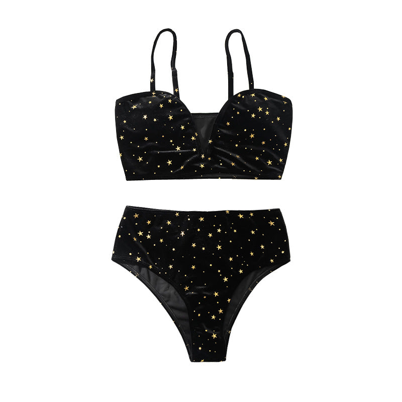 Damen Hochtaillierter Bikini mit glamourösem Sternenmotiv Drune