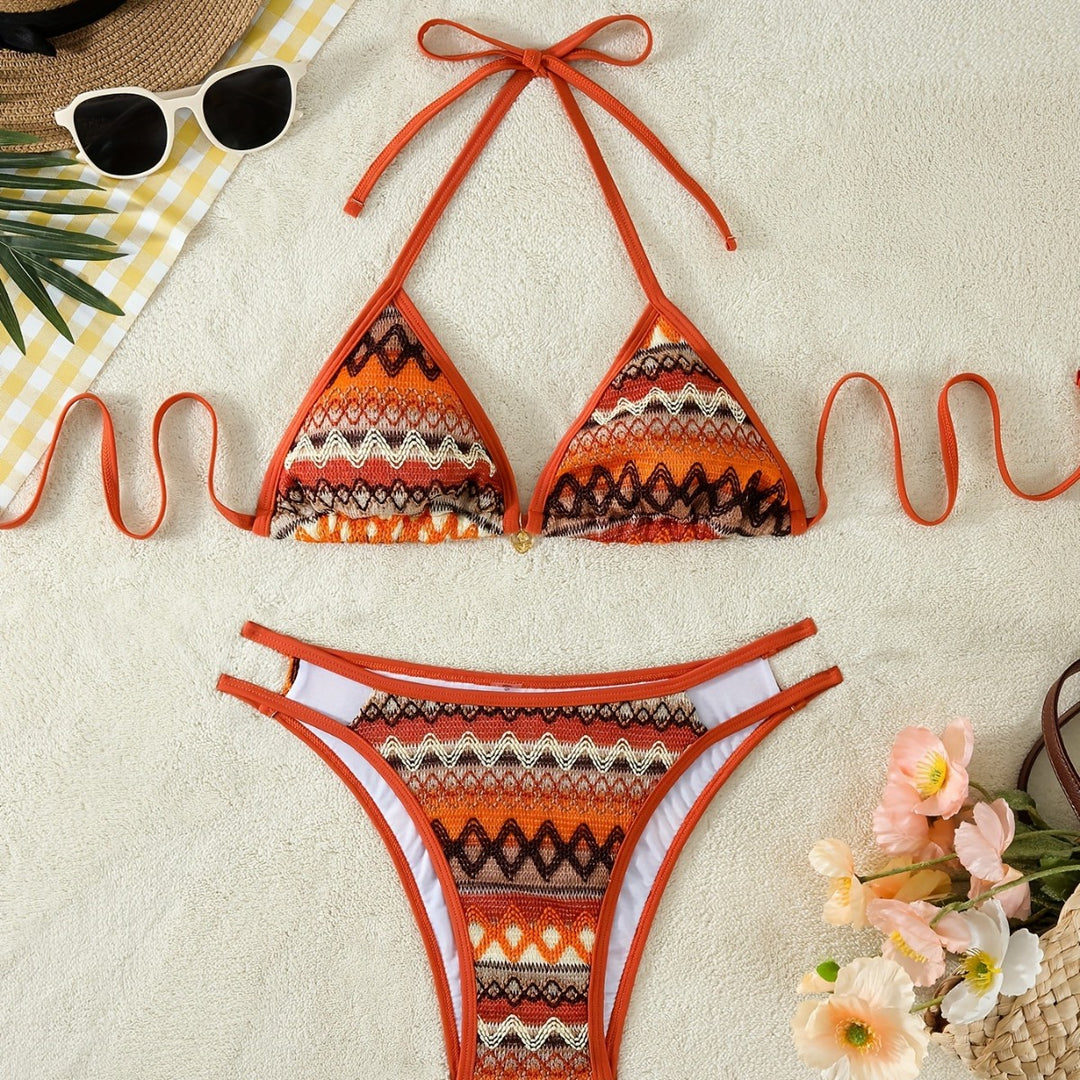 Damen Triangel-Bikini mit farbenfrohem Ethno-Muster Drune