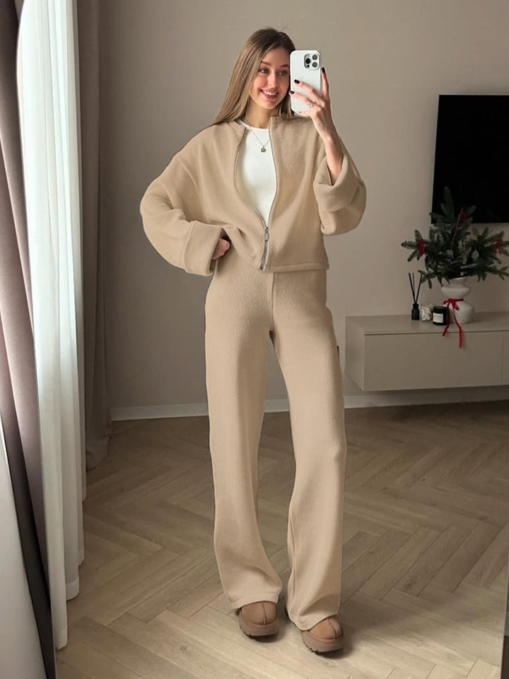 Damen Komfortabler Strickanzug mit Kapuze und weitem Schnitt Drune